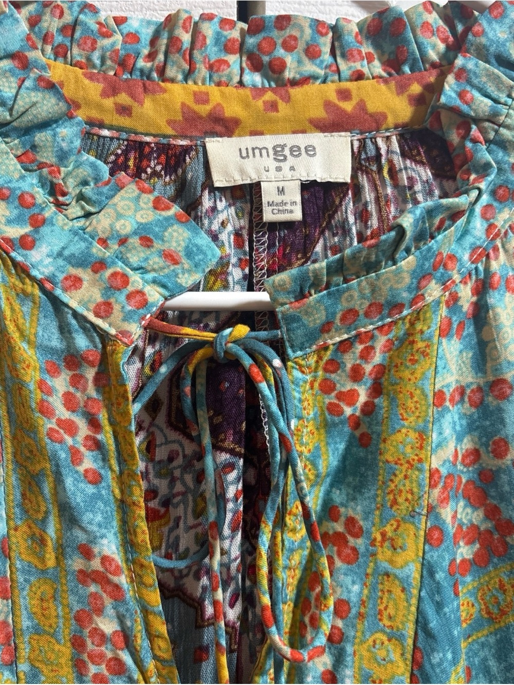 Umgee M Multicolor Boho Print Long Sleeve Tunic Blouse Boho Artsy Festival - Picture 3 of 6